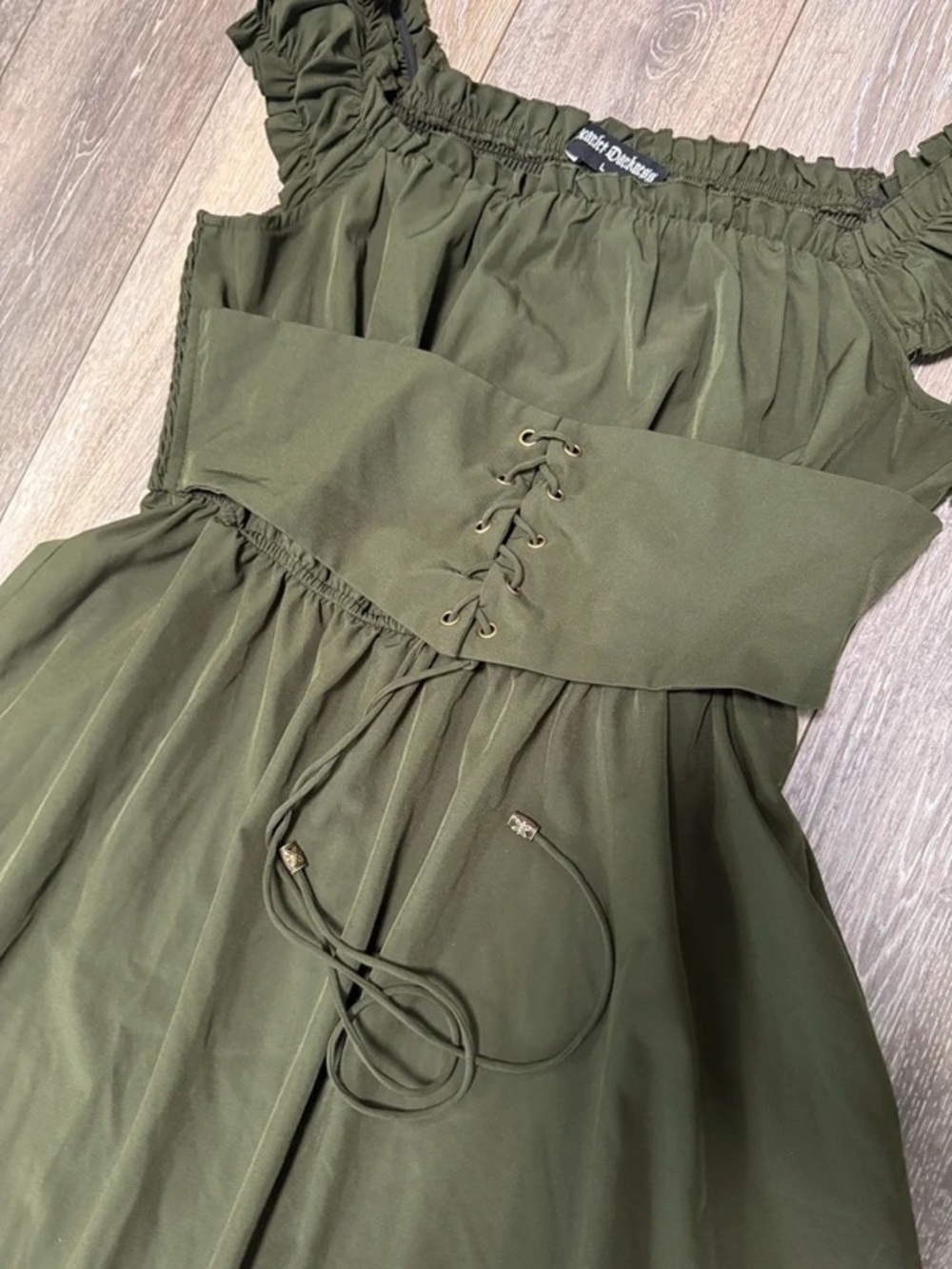 Olive Green Corset-Waist Midi Dress - Women - Picture 4 of 5